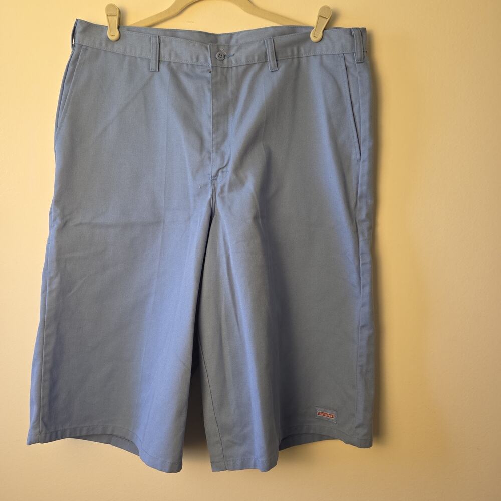 Dickies Men's 38 Work Shorts Light Blue Relaxed Fit Flat Front Twill Poly Cotton